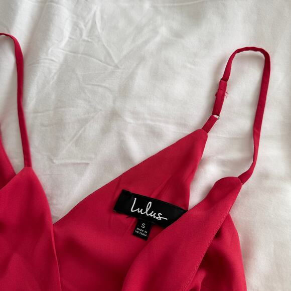 Lulus Manhattan Moment Berry Pink Ruffled Midi Wrap Dress Size S - Picture 4 of 6